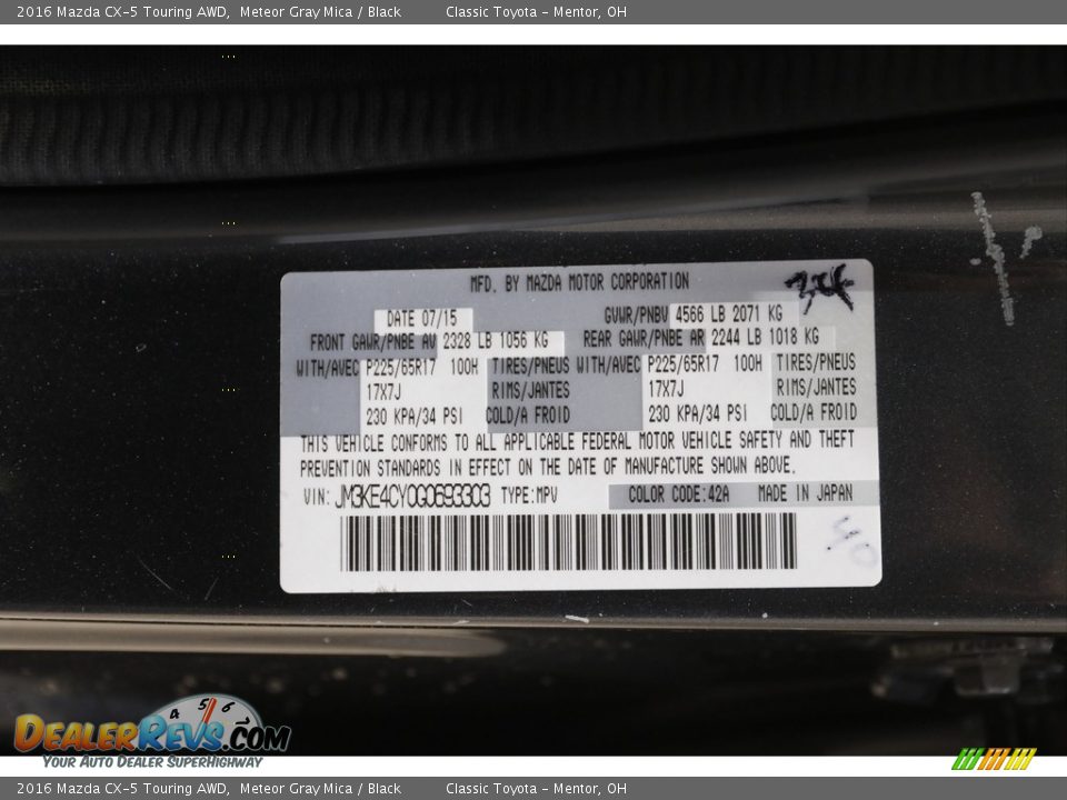 2016 Mazda CX-5 Touring AWD Meteor Gray Mica / Black Photo #21