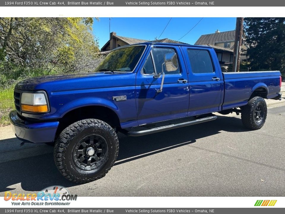 1994 Ford F350 XL Crew Cab 4x4 Brilliant Blue Metallic / Blue Photo #1