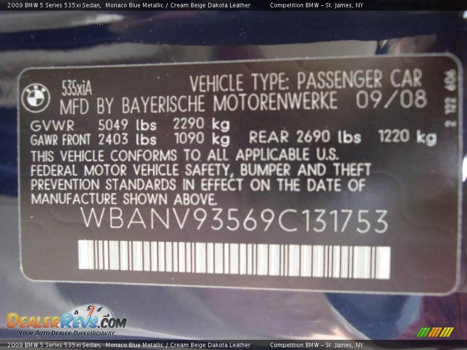2009 BMW 5 Series 535xi Sedan Monaco Blue Metallic / Cream Beige Dakota Leather Photo #13