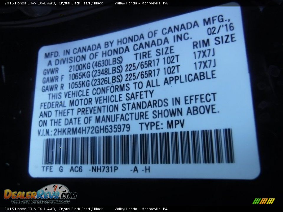 2016 Honda CR-V EX-L AWD Crystal Black Pearl / Black Photo #30