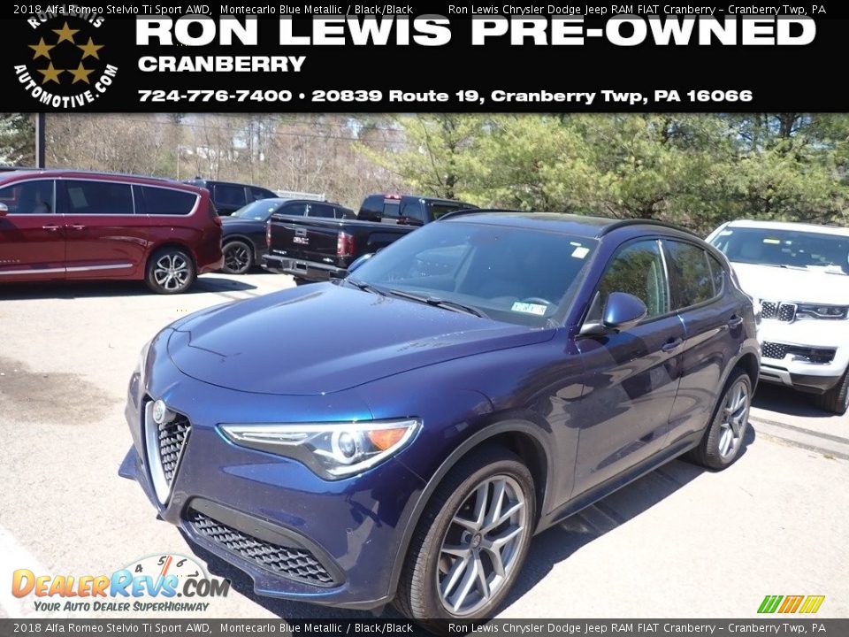 2018 Alfa Romeo Stelvio Ti Sport AWD Montecarlo Blue Metallic / Black/Black Photo #1