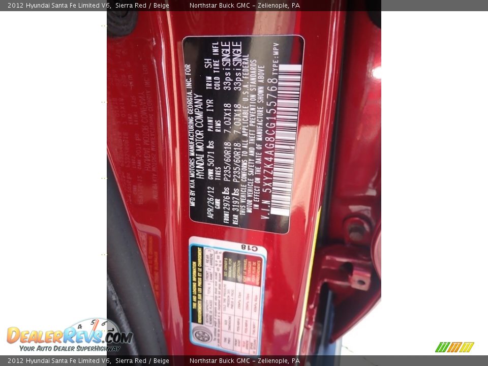 2012 Hyundai Santa Fe Limited V6 Sierra Red / Beige Photo #30