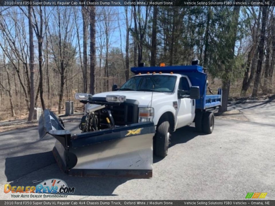 2010 Ford F350 Super Duty XL Regular Cab 4x4 Chassis Dump Truck Oxford White / Medium Stone Photo #2