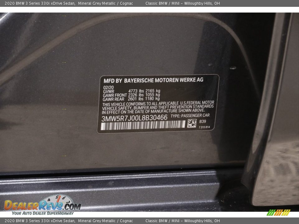 2020 BMW 3 Series 330i xDrive Sedan Mineral Grey Metallic / Cognac Photo #26