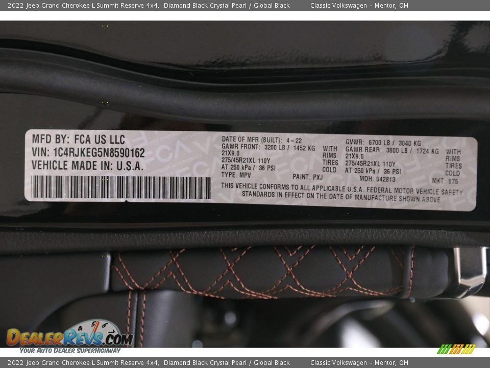 2022 Jeep Grand Cherokee L Summit Reserve 4x4 Diamond Black Crystal Pearl / Global Black Photo #30