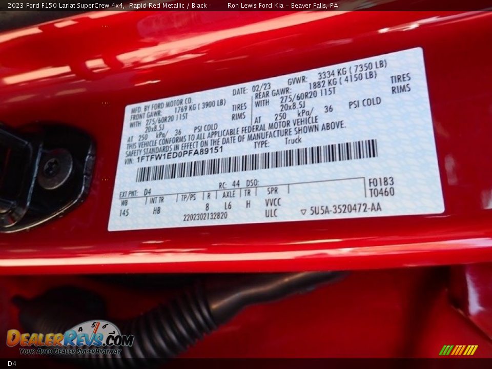Ford Color Code D4 Rapid Red Metallic