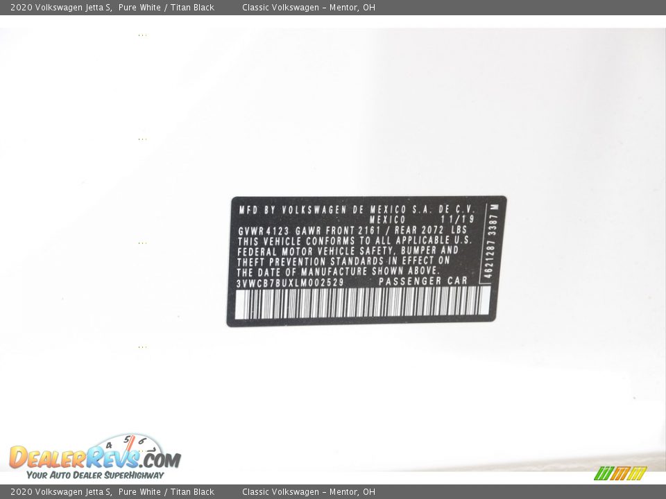 2020 Volkswagen Jetta S Pure White / Titan Black Photo #20