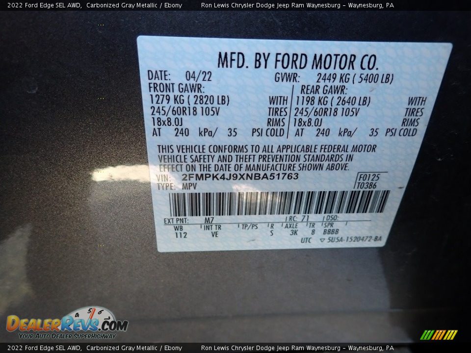 2022 Ford Edge SEL AWD Carbonized Gray Metallic / Ebony Photo #15