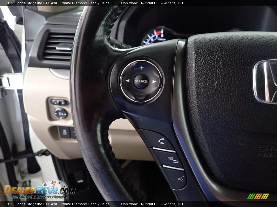 2019 Honda Ridgeline RTL AWD White Diamond Pearl / Beige Photo #27