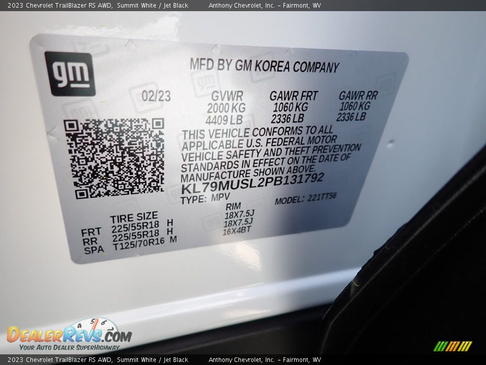 2023 Chevrolet TrailBlazer RS AWD Summit White / Jet Black Photo #15