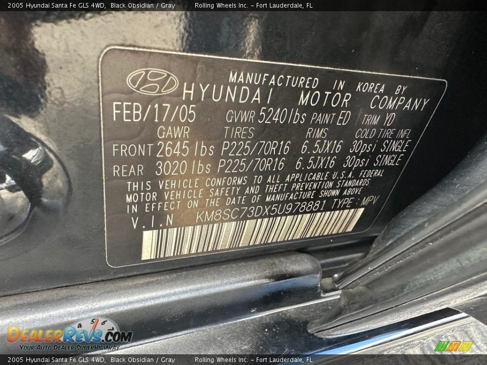 2005 Hyundai Santa Fe GLS 4WD Black Obsidian / Gray Photo #7