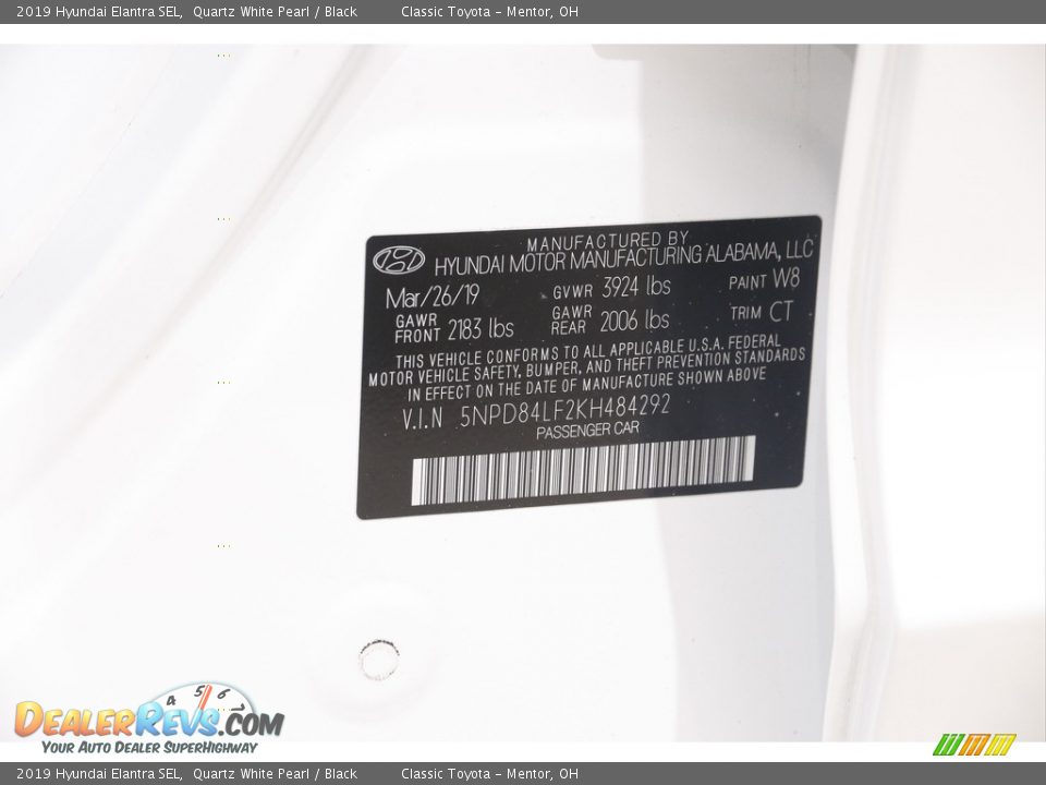 2019 Hyundai Elantra SEL Quartz White Pearl / Black Photo #19
