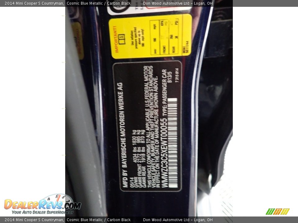 2014 Mini Cooper S Countryman Cosmic Blue Metallic / Carbon Black Photo #30