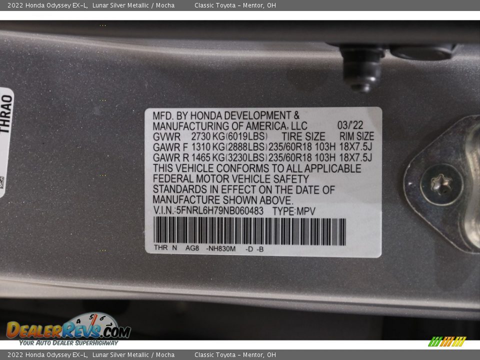 2022 Honda Odyssey EX-L Lunar Silver Metallic / Mocha Photo #24