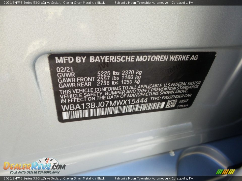 2021 BMW 5 Series 530i xDrive Sedan Glacier Silver Metallic / Black Photo #27