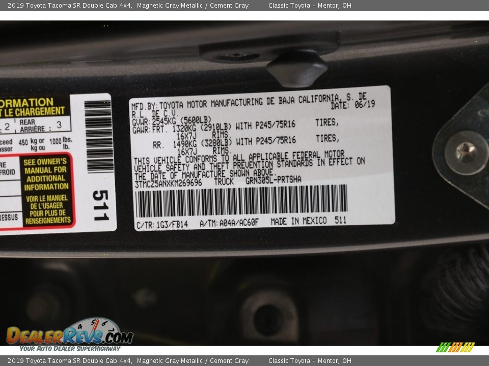 2019 Toyota Tacoma SR Double Cab 4x4 Magnetic Gray Metallic / Cement Gray Photo #20