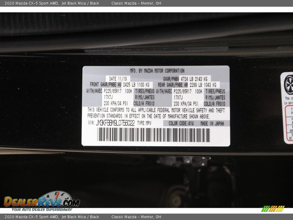 2020 Mazda CX-5 Sport AWD Jet Black Mica / Black Photo #20