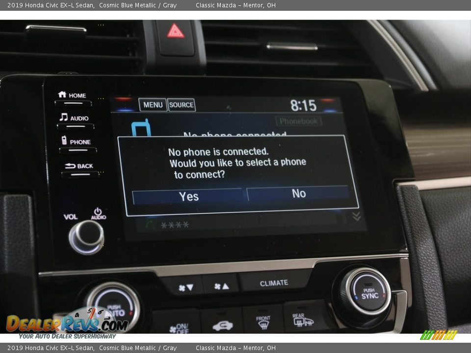 2019 Honda Civic EX-L Sedan Cosmic Blue Metallic / Gray Photo #11