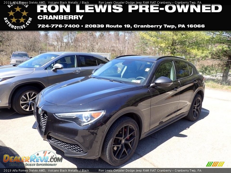 2019 Alfa Romeo Stelvio AWD Volcano Black Metallic / Black Photo #1