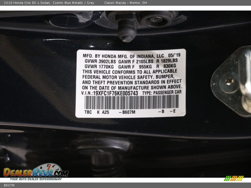 Honda Color Code B607M Cosmic Blue Metallic