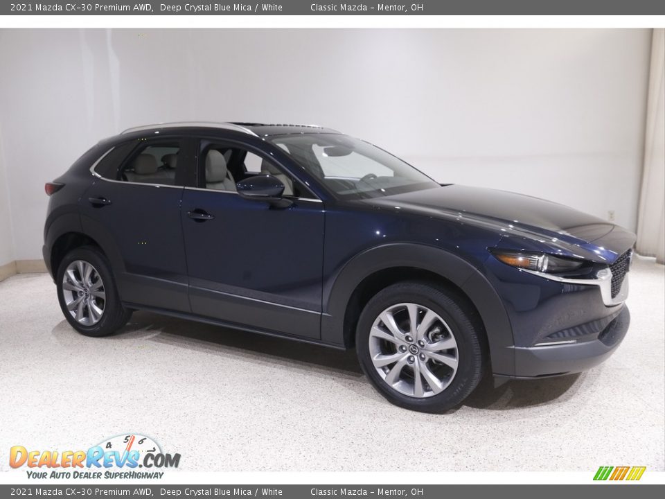 2021 Mazda CX-30 Premium AWD Deep Crystal Blue Mica / White Photo #1