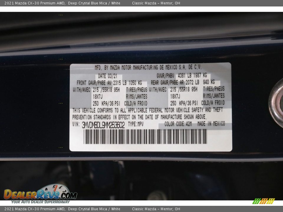 2021 Mazda CX-30 Premium AWD Deep Crystal Blue Mica / White Photo #22