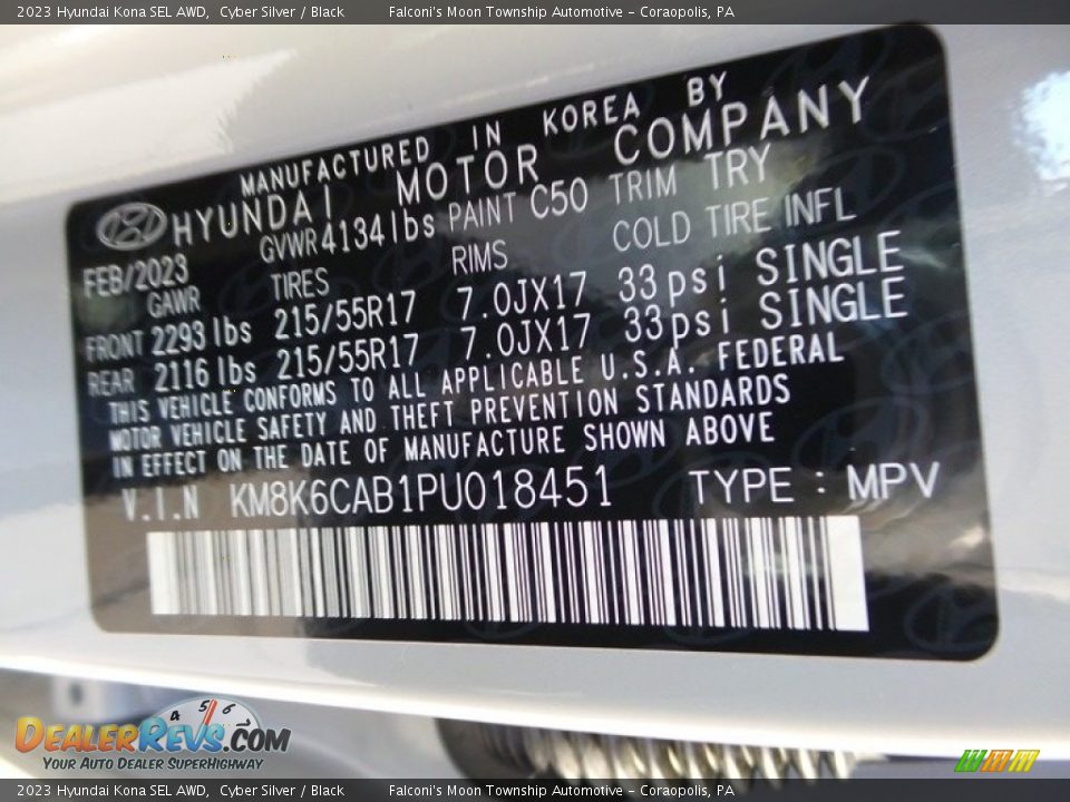 2023 Hyundai Kona SEL AWD Cyber Silver / Black Photo #18
