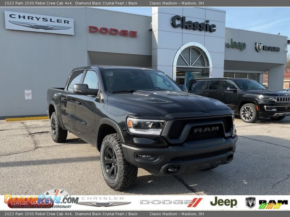 2023 Ram 1500 Rebel Crew Cab 4x4 Diamond Black Crystal Pearl / Black Photo #1
