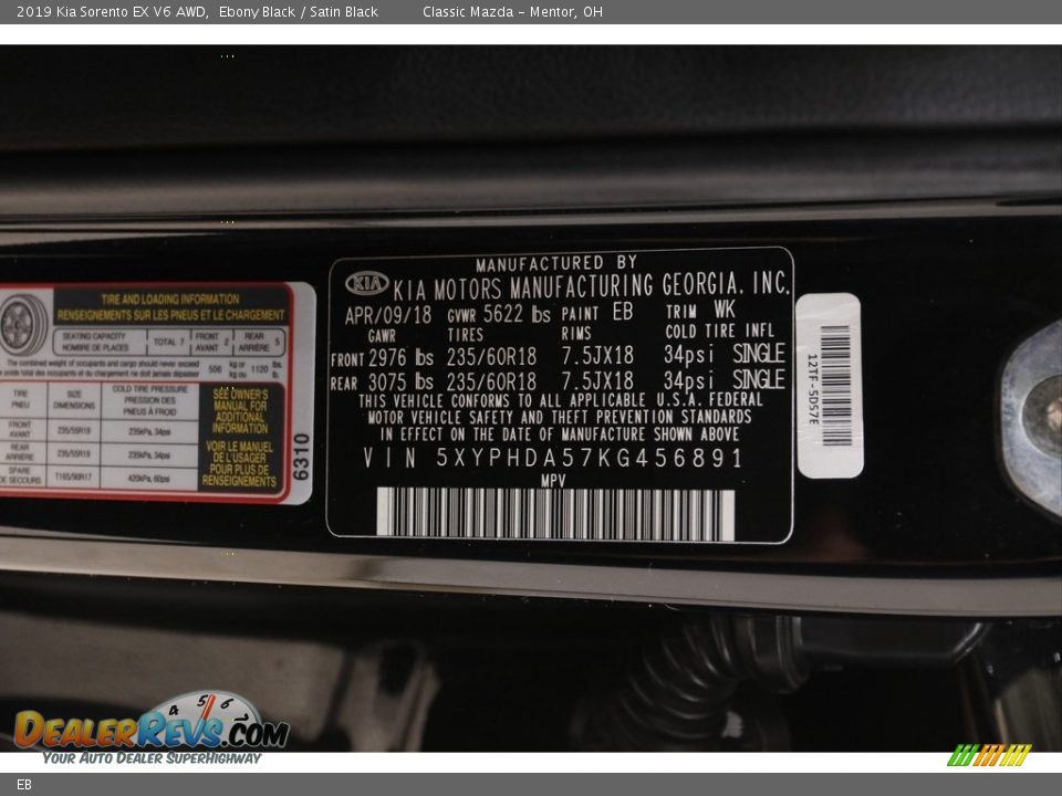 Kia Color Code EB Ebony Black