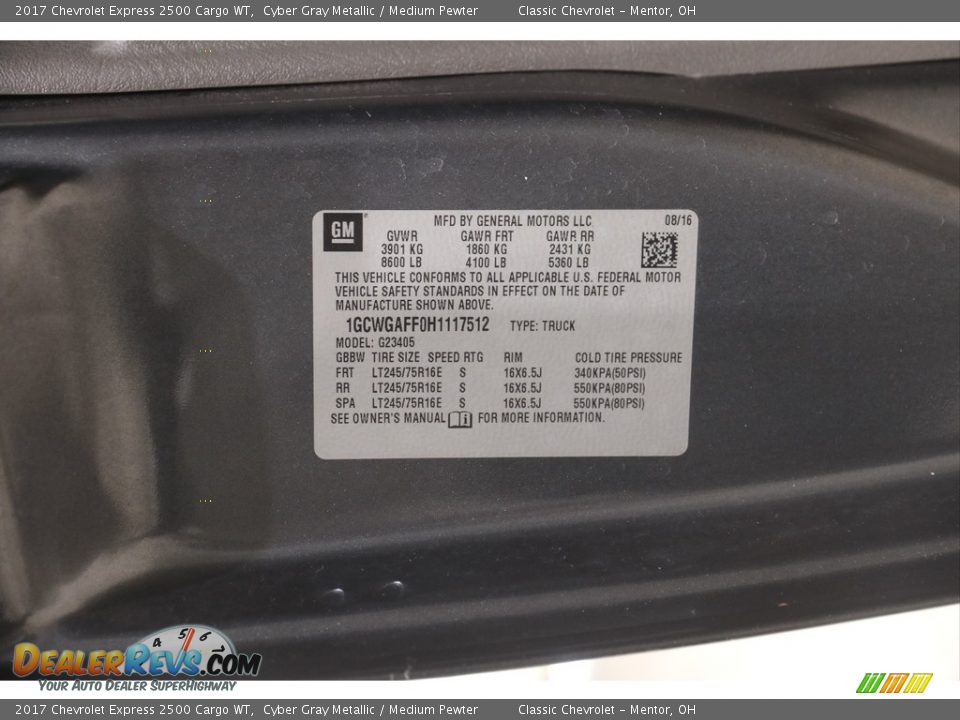 2017 Chevrolet Express 2500 Cargo WT Cyber Gray Metallic / Medium Pewter Photo #20