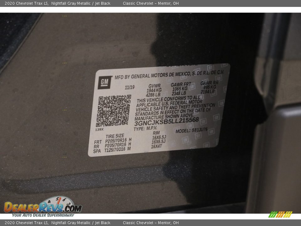 2020 Chevrolet Trax LS Nightfall Gray Metallic / Jet Black Photo #20