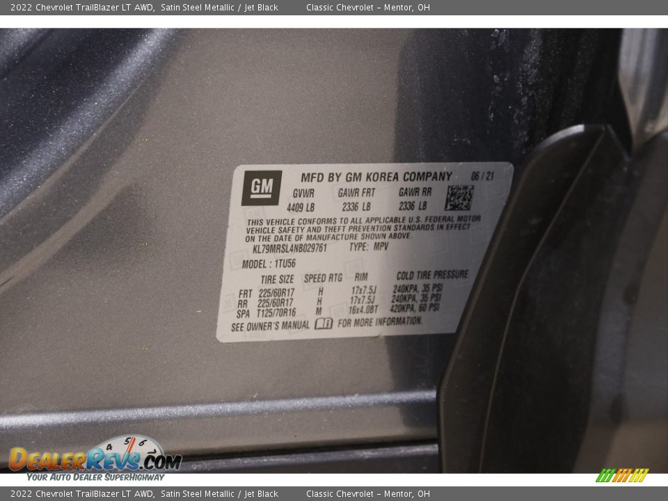 2022 Chevrolet TrailBlazer LT AWD Satin Steel Metallic / Jet Black Photo #23