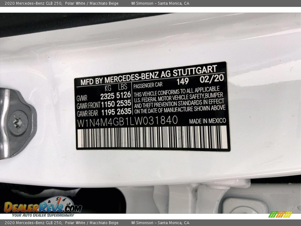 2020 Mercedes-Benz GLB 250 Polar White / Macchiato Beige Photo #33