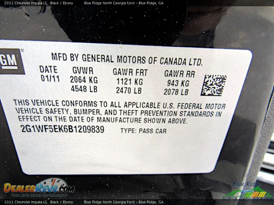2011 Chevrolet Impala LS Black / Ebony Photo #21