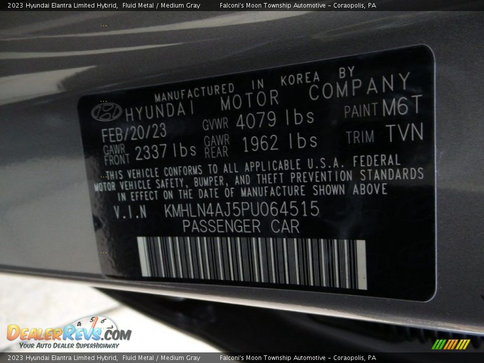 2023 Hyundai Elantra Limited Hybrid Fluid Metal / Medium Gray Photo #18
