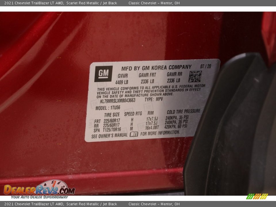 2021 Chevrolet TrailBlazer LT AWD Scarlet Red Metallic / Jet Black Photo #22