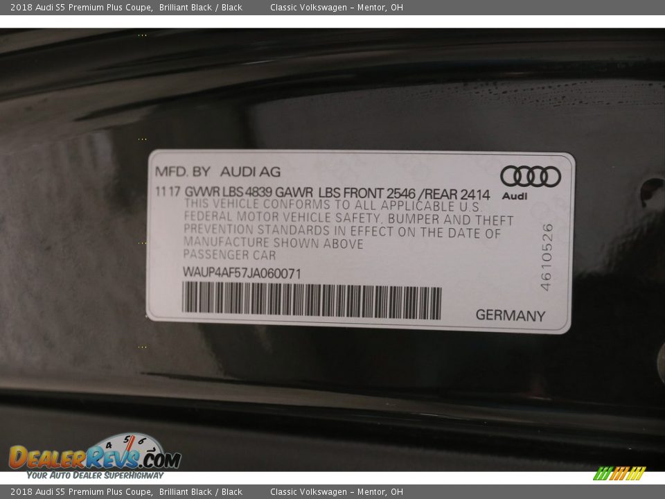 2018 Audi S5 Premium Plus Coupe Brilliant Black / Black Photo #22