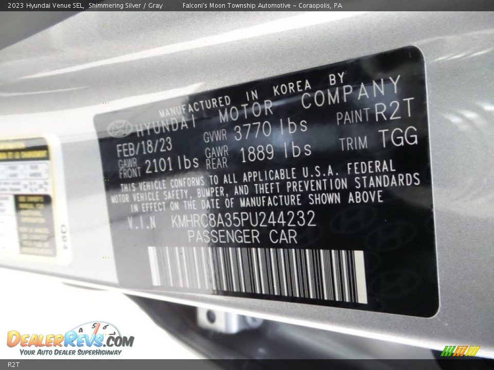 Hyundai Color Code R2T Shimmering Silver