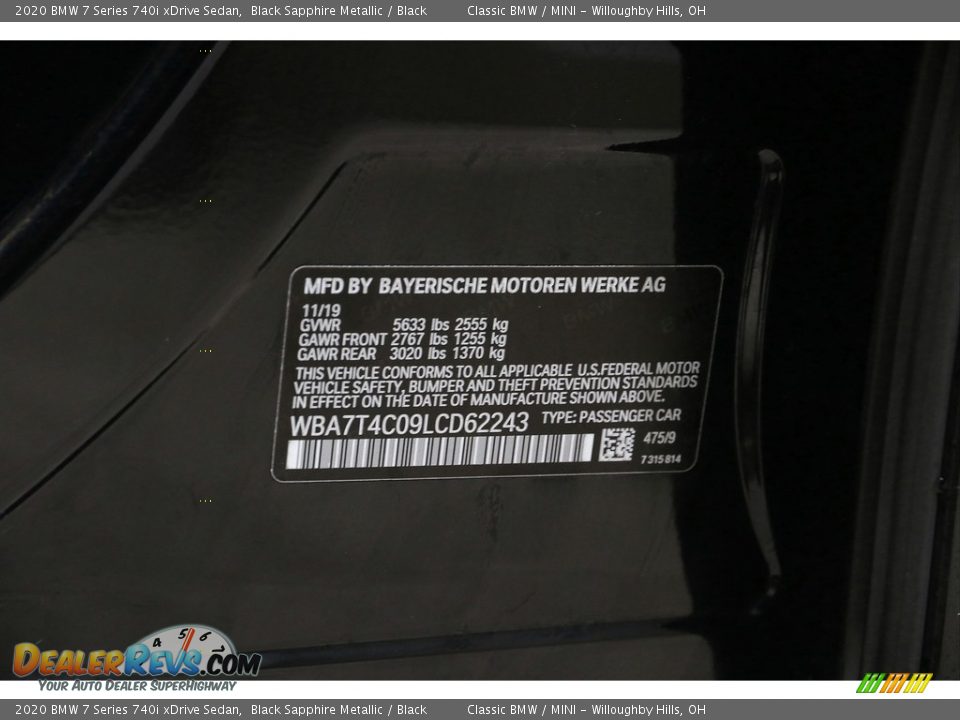 2020 BMW 7 Series 740i xDrive Sedan Black Sapphire Metallic / Black Photo #25