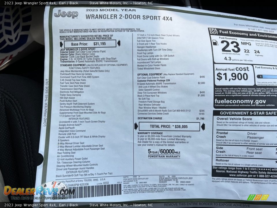 2023 Jeep Wrangler Sport 4x4 Window Sticker Photo #27