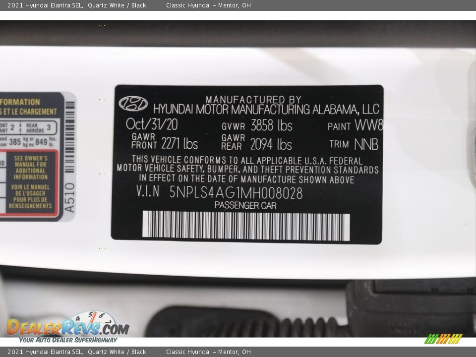 2021 Hyundai Elantra SEL Quartz White / Black Photo #20