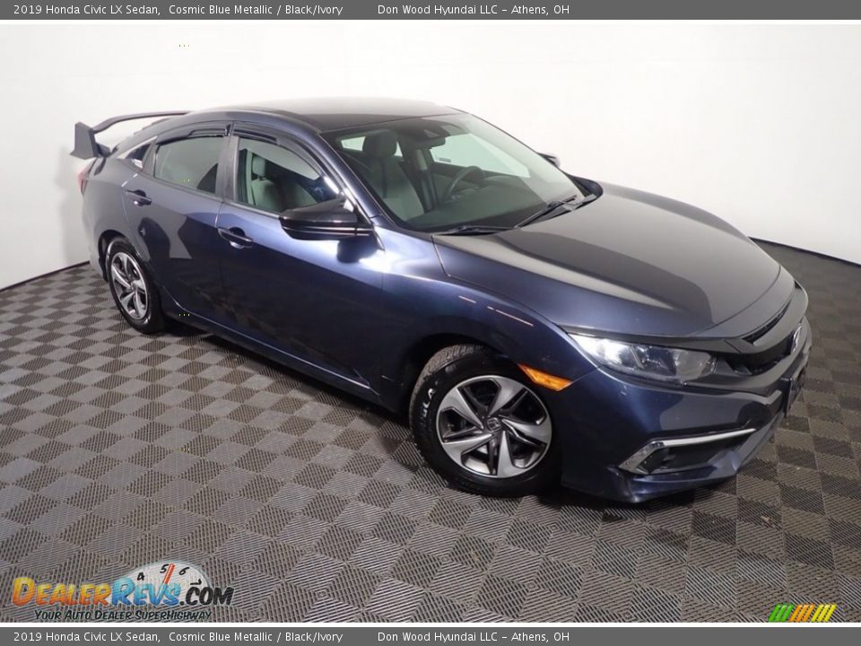 2019 Honda Civic LX Sedan Cosmic Blue Metallic / Black/Ivory Photo #3