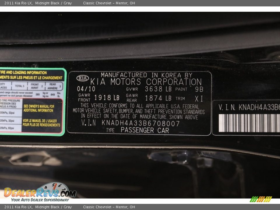 2011 Kia Rio LX Midnight Black / Gray Photo #17