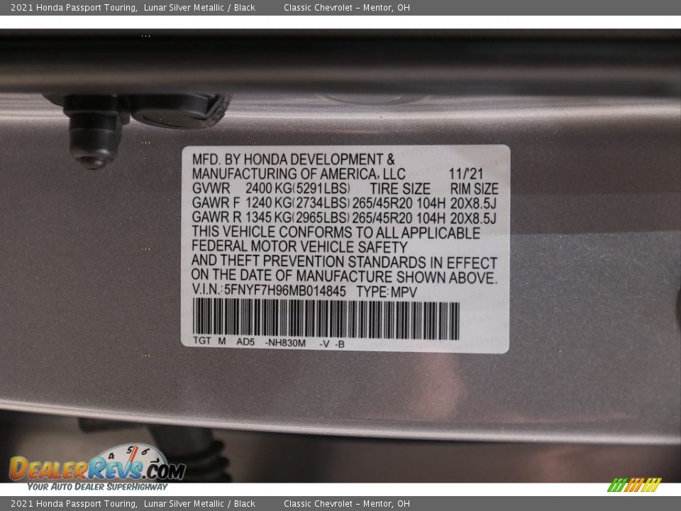 2021 Honda Passport Touring Lunar Silver Metallic / Black Photo #23