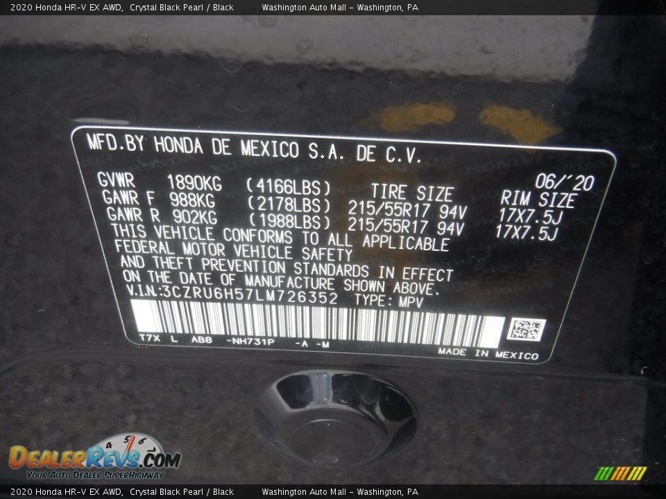 2020 Honda HR-V EX AWD Crystal Black Pearl / Black Photo #34