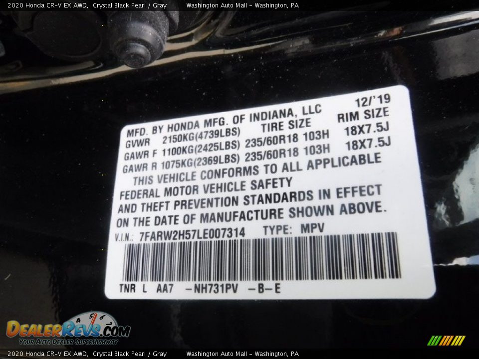 2020 Honda CR-V EX AWD Crystal Black Pearl / Gray Photo #36