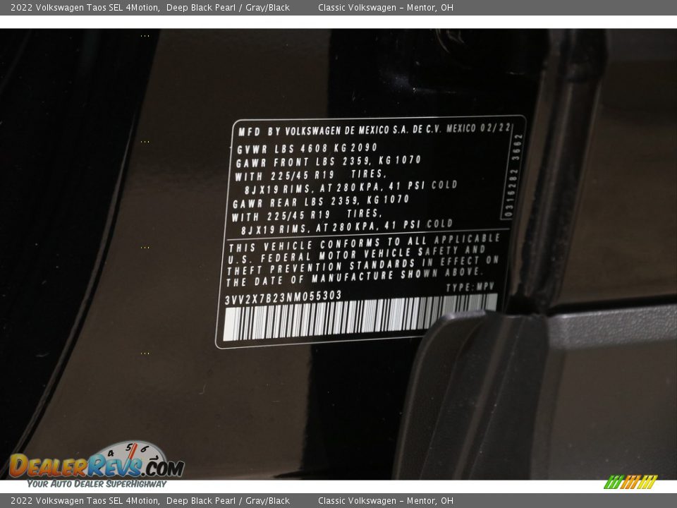 2022 Volkswagen Taos SEL 4Motion Deep Black Pearl / Gray/Black Photo #22
