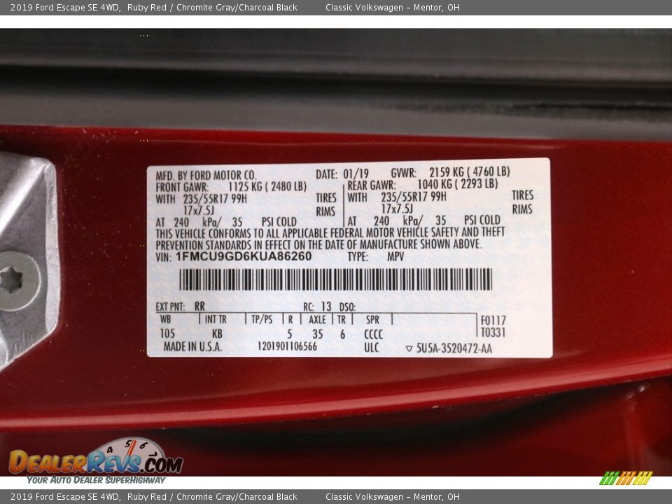 2019 Ford Escape SE 4WD Ruby Red / Chromite Gray/Charcoal Black Photo #21