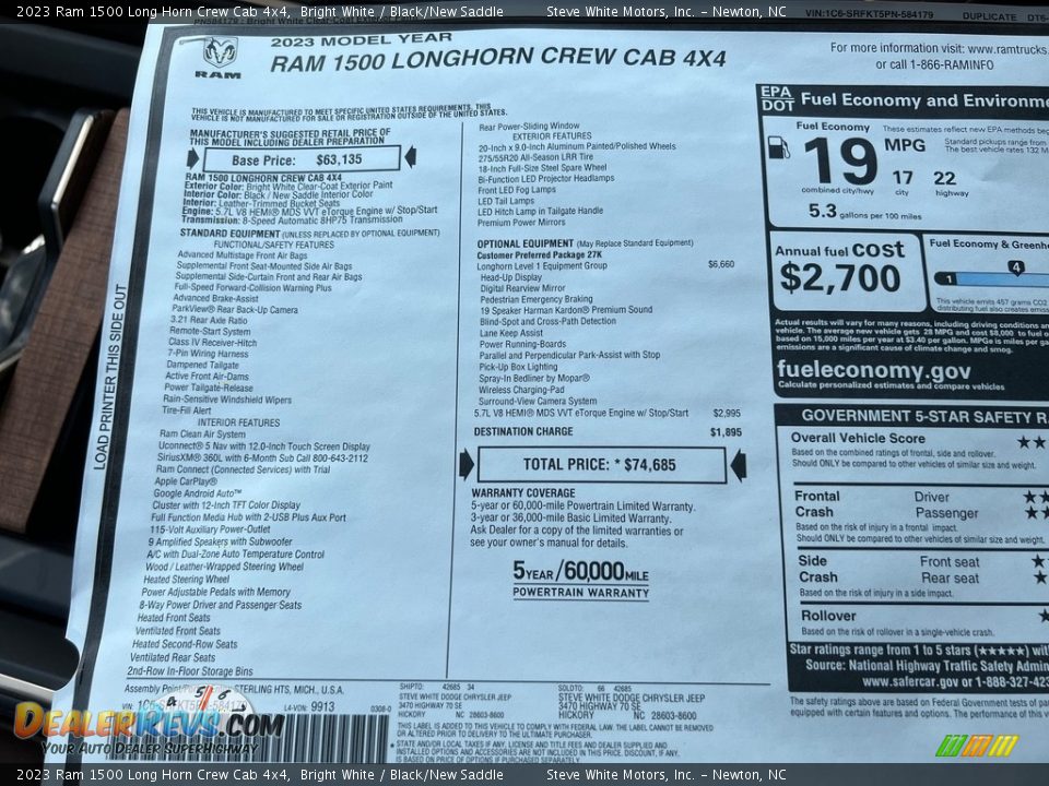 2023 Ram 1500 Long Horn Crew Cab 4x4 Window Sticker Photo #36