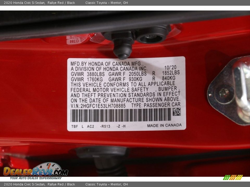 2020 Honda Civic Si Sedan Rallye Red / Black Photo #24